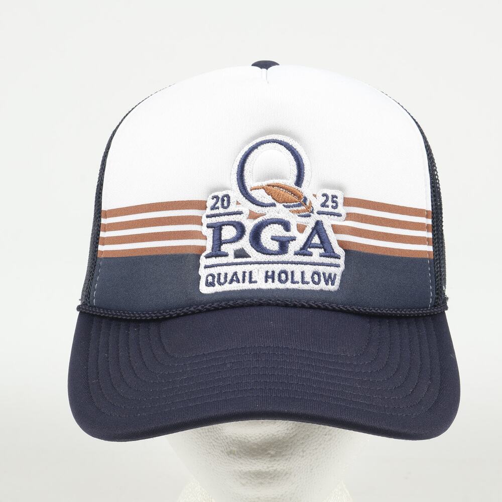 2025 PGA Quail Hollow Golf 47 Brand Embroidered Rope Trucker Hat Blue White Gold